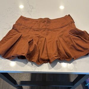 Brown Pleated Mini Skirt